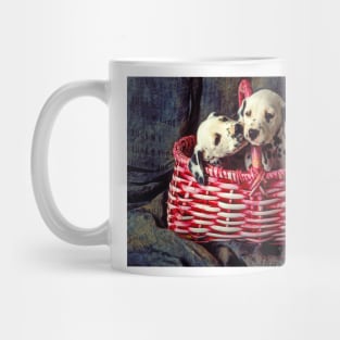 Two Dalmatian Puppies In Pink Basket Mug